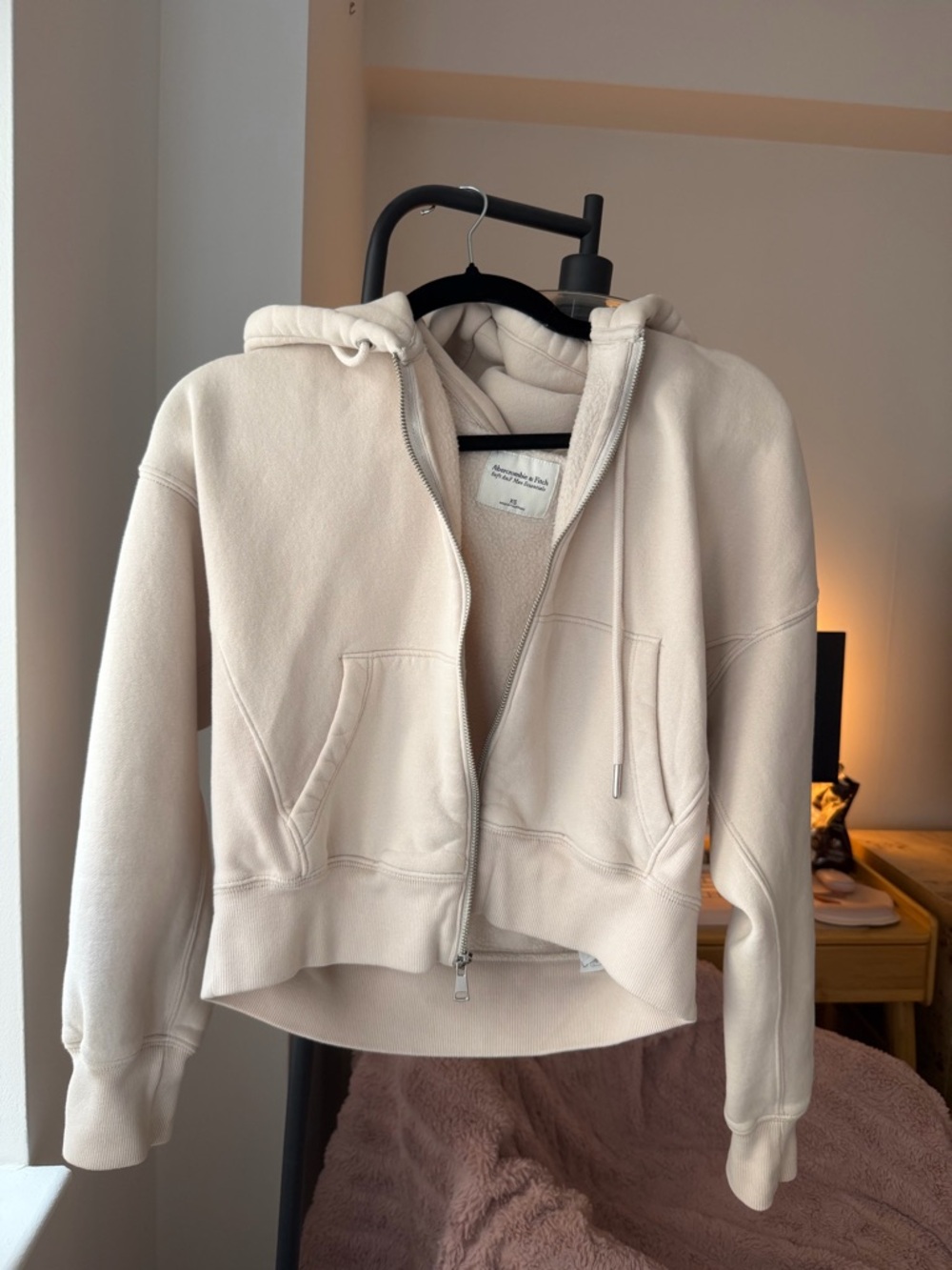 Abercrombie & Fitch Cream Sherpa Zip Hoodie